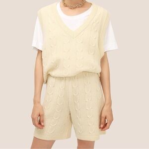 Storets Matching Set 2 pc Harper Cable Knit Sweater Vest And Shorts Set in Cream